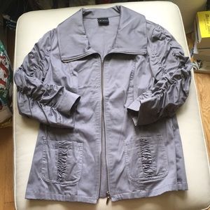 “Tribal” brand zip up Ruched sleeve gray jacket